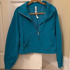 lululemon athletica Turquoise scuba crop funnel neck